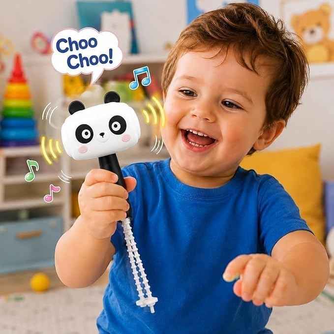Cute Cartoon Hammer Choo Choo Keychain With Sound – Shake Musical Beep Soft-Grip Sensory Toy for Kids & Toddlers